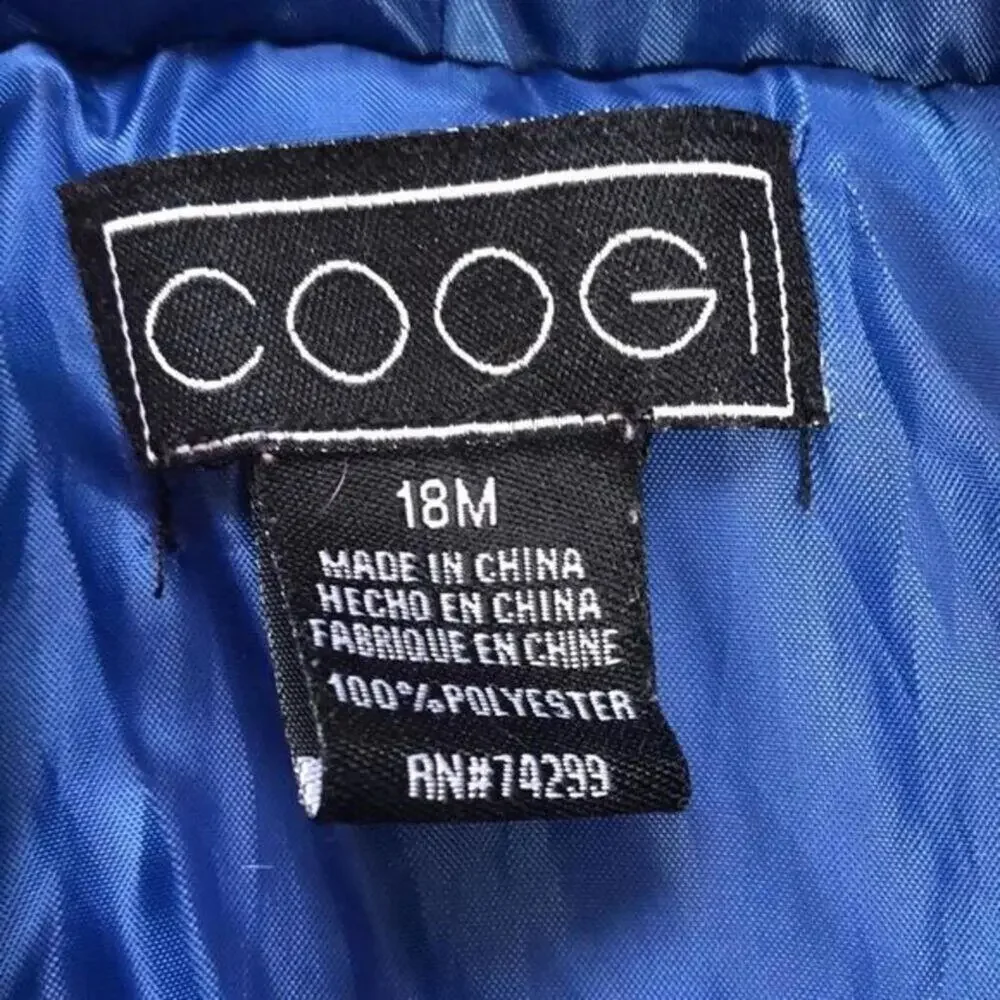 COOGI Kids Denim Blue Puffer‎ Vest Hooded Faux Fur Trimmed
